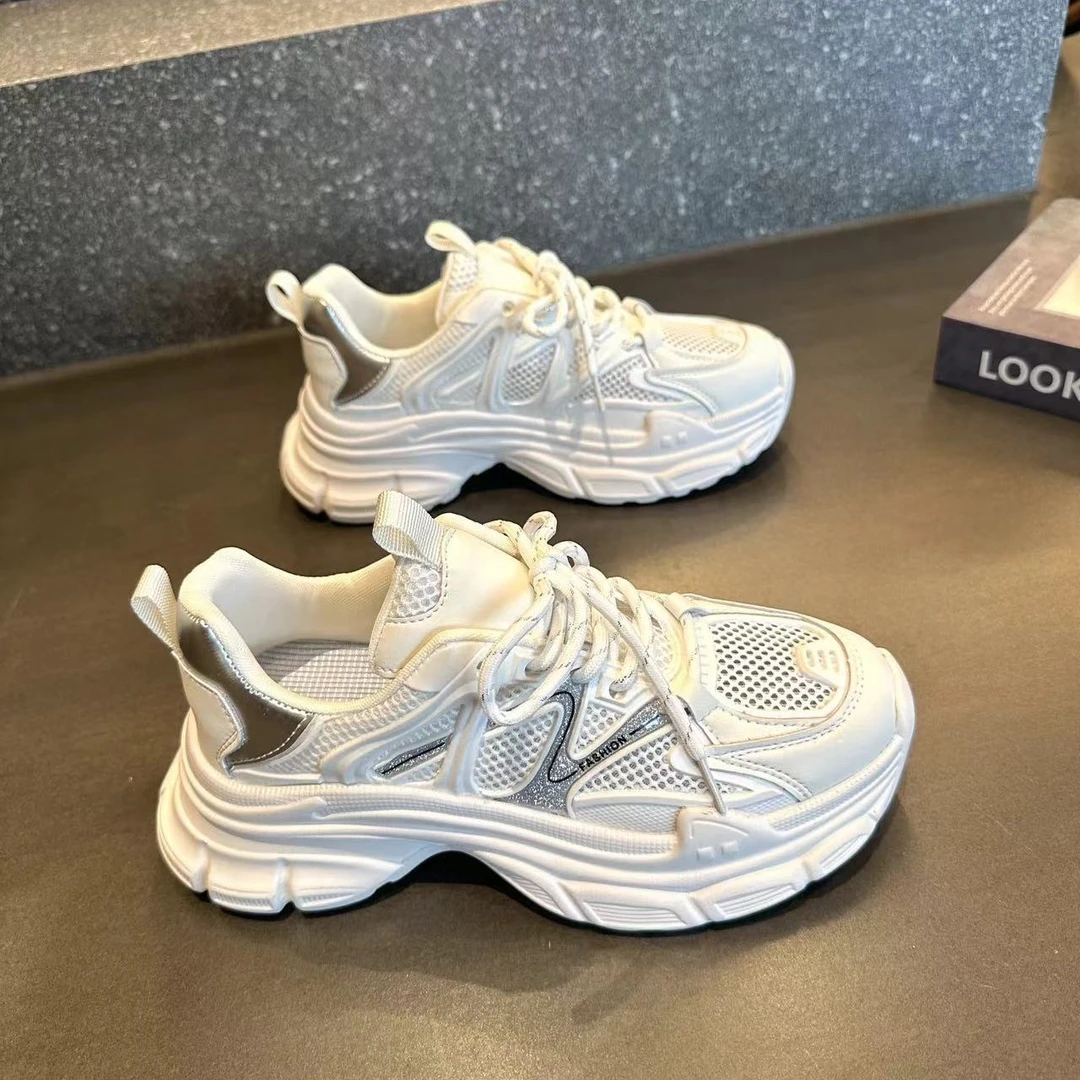 港风复古显脚小老爹鞋2025夏季新款时尚百搭增高轻便运动鞋