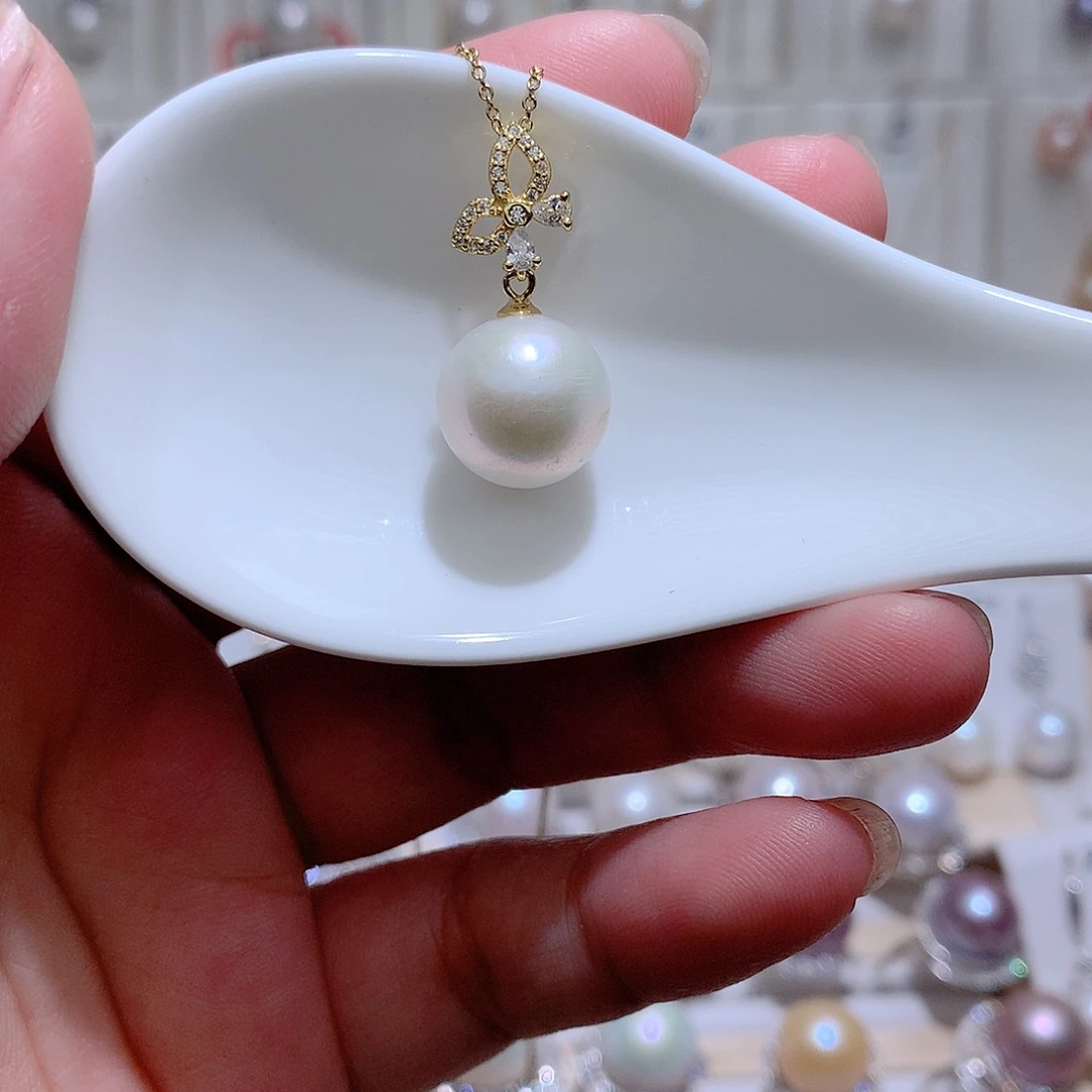 淡水珍珠银S925镶嵌吊坠(赠链)CC12.8mm