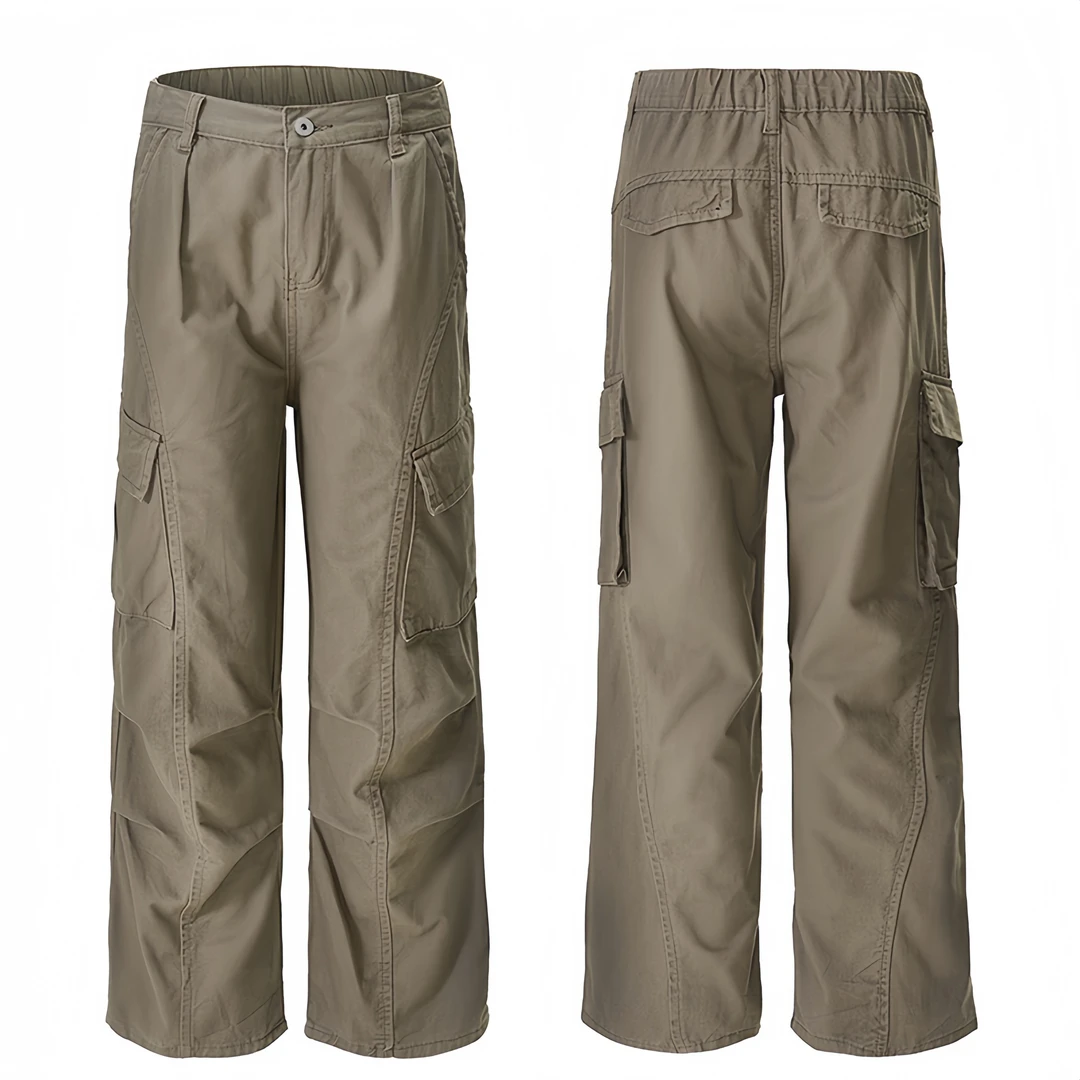 2025新款春夏美式斜切百搭工装裤多口袋显高直筒休闲裤男女同款