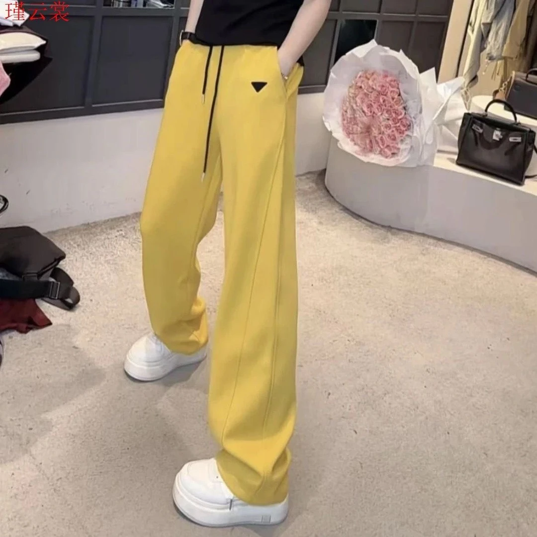爆款2025春季新款时尚百搭潮流纯色休闲显瘦洋气抽绳女士长裤