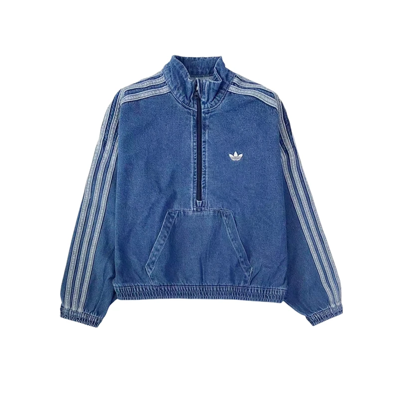 Adidas阿迪达斯儿童装25春新款男女大童三叶草运动牛仔外套JC7878