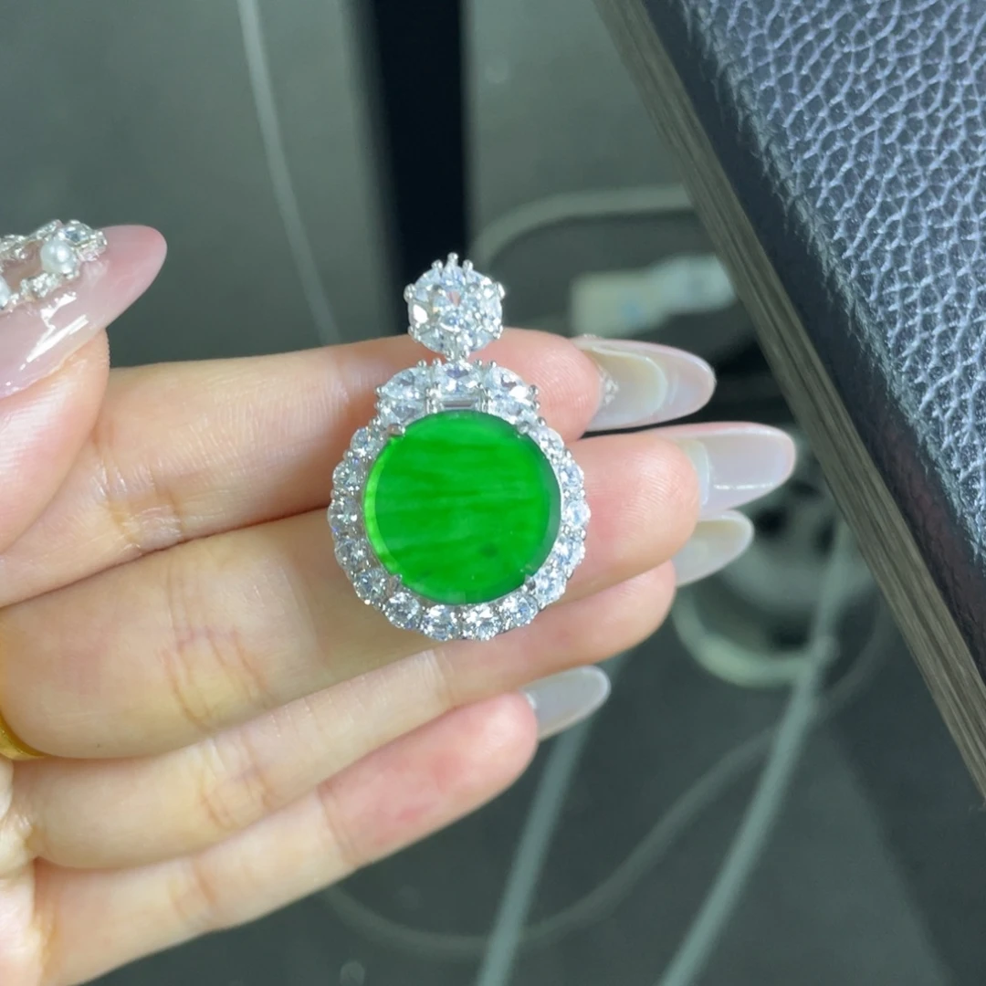 翡翠银S925镶嵌吊坠(不含链)