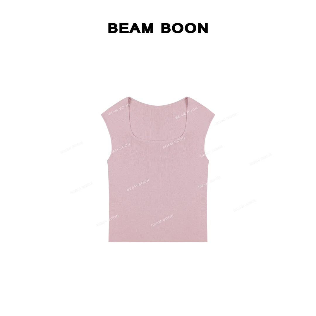 Beam Boon |【古拉丁】巴适U领坑条肌理弹力蚕丝莱赛尔百搭无袖背心