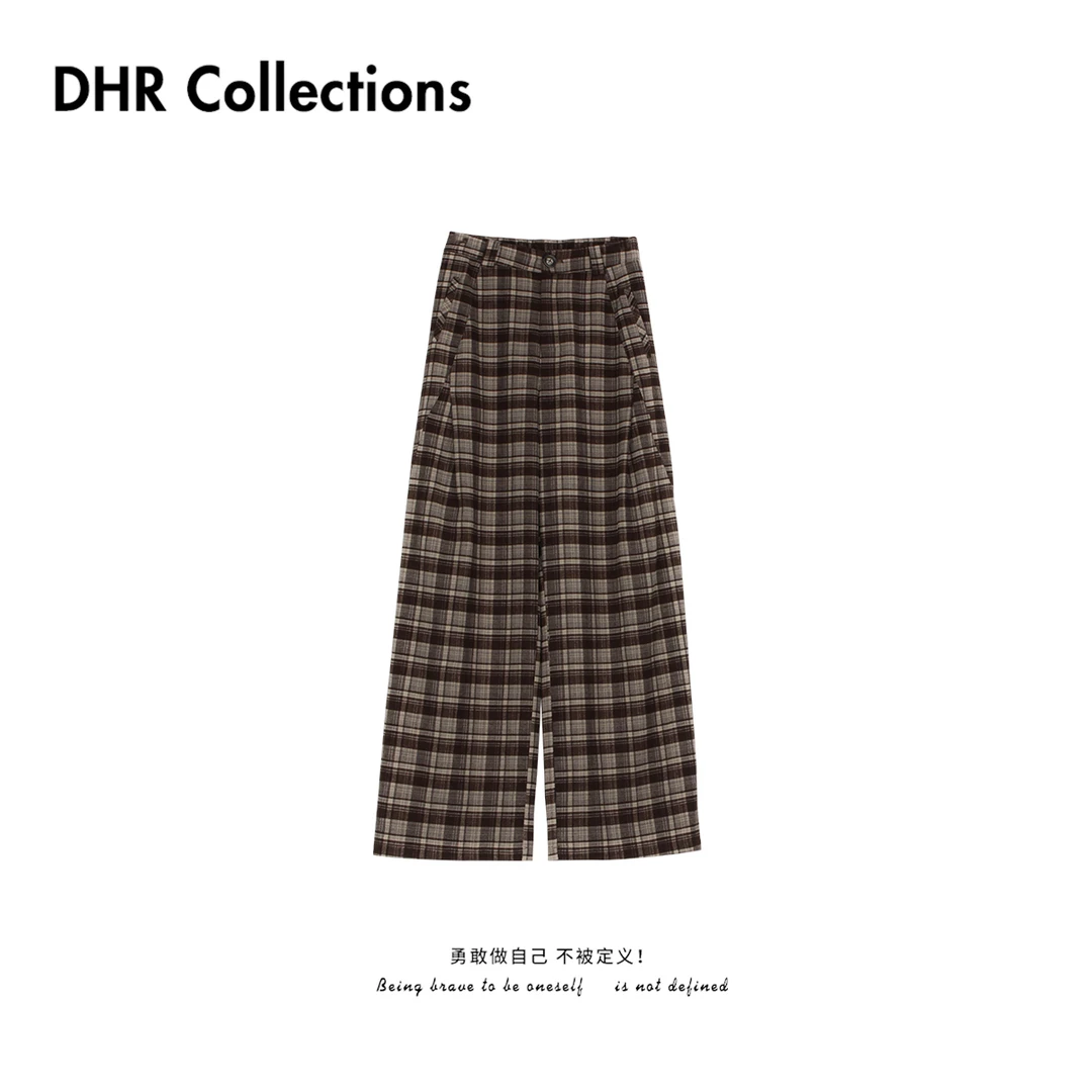 豆豆6【格子裤】慵懒风格纹复古休闲裤秋季阔腿休闲气质-DQK98607