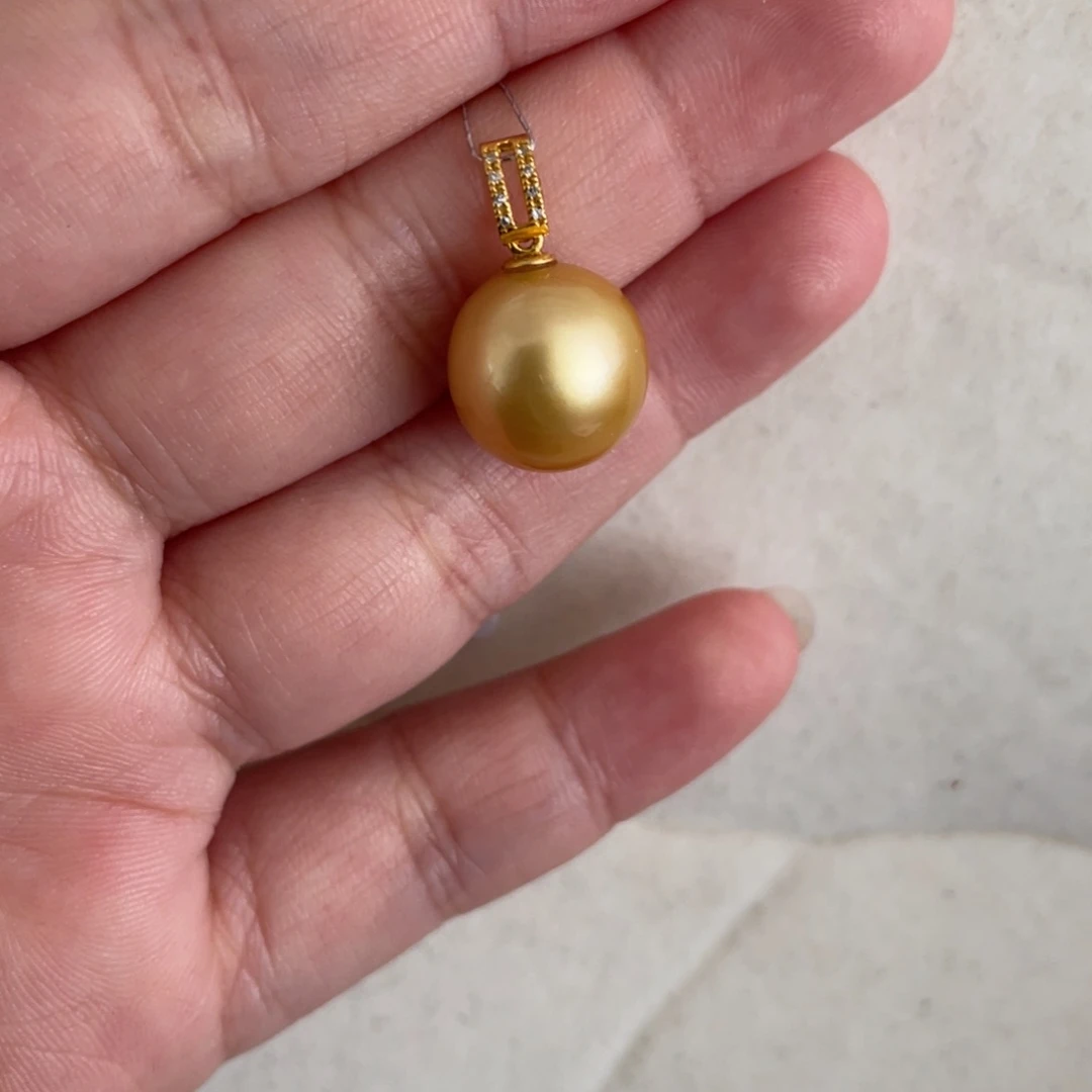 海水珍珠吊坠(不含链)18K金镶嵌12-13mm
