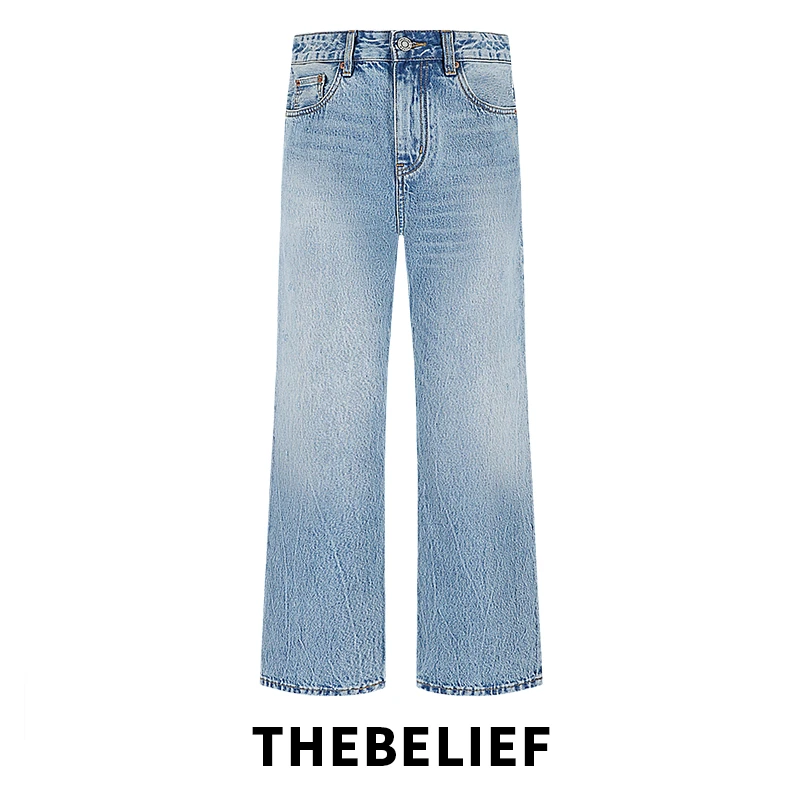 进口CONE DENIM扎花水洗浅蓝色517微喇版型牛仔裤男