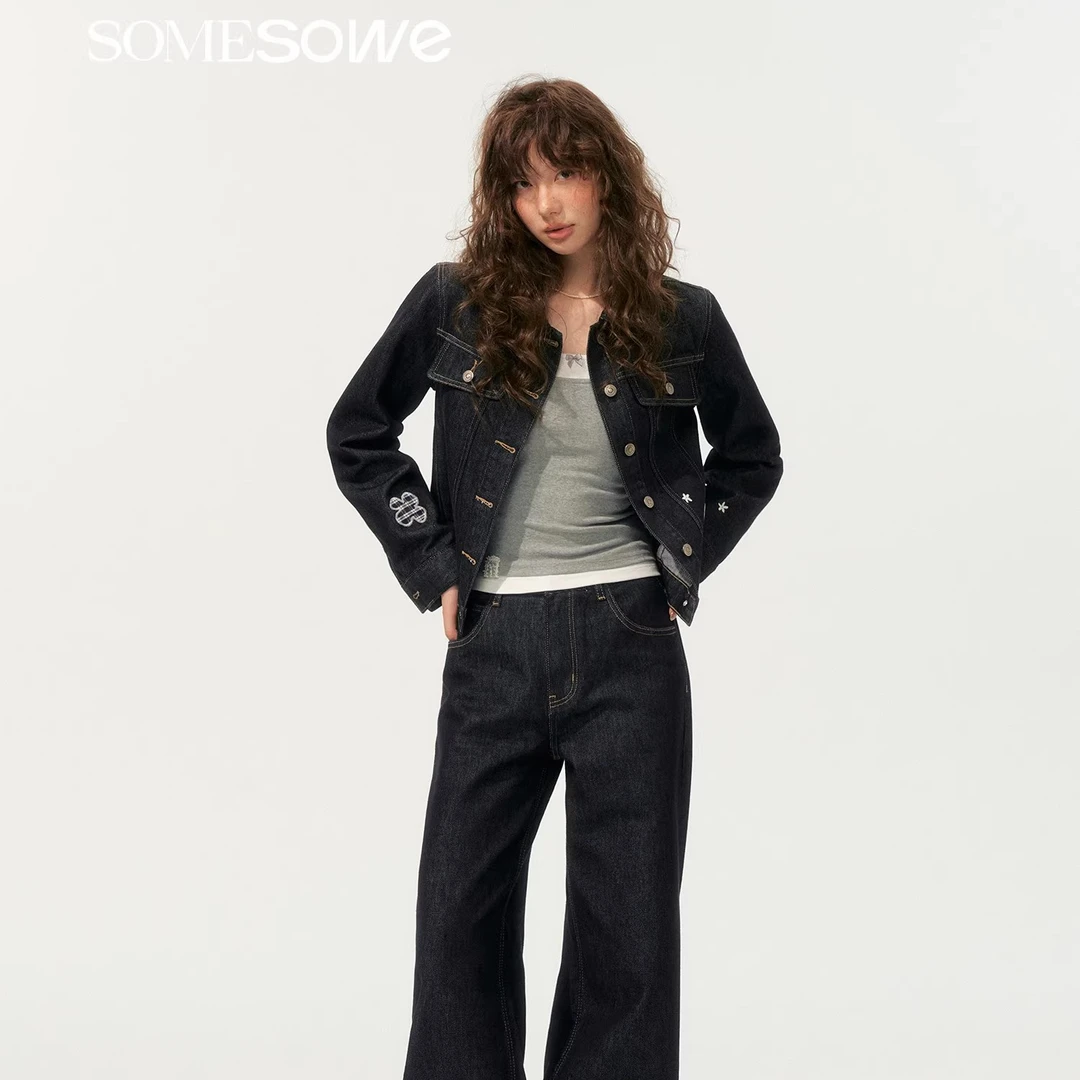 SOMESOWE官方授权 童趣刺绣原色牛仔外套+童趣刺绣翻边原色牛仔裤