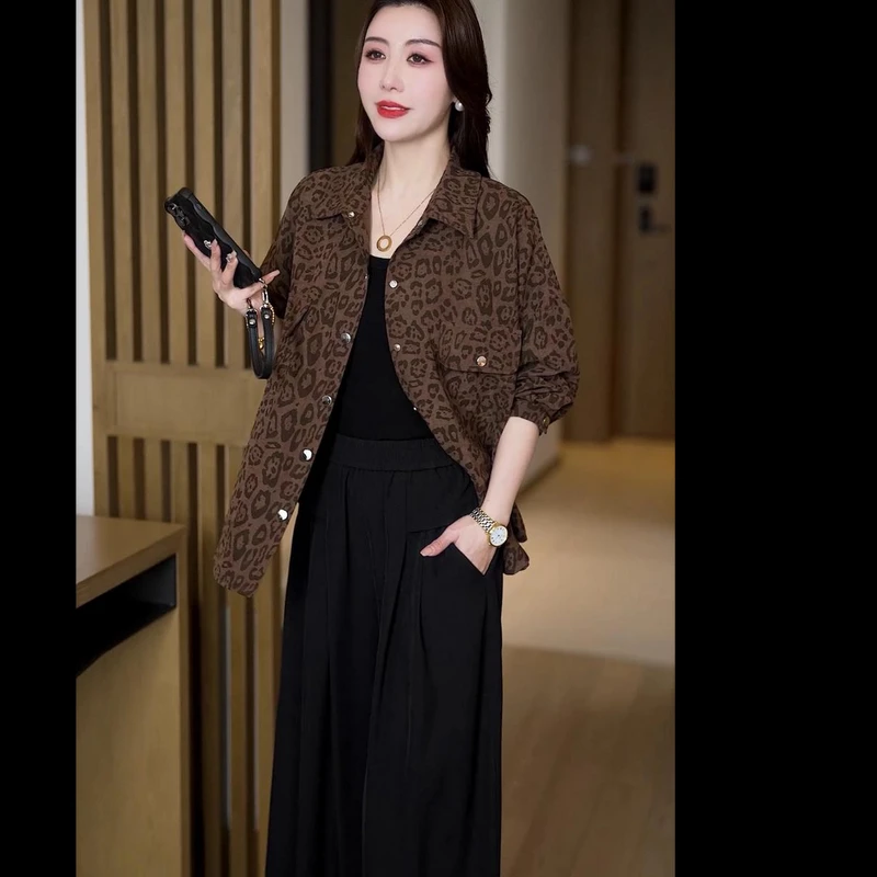 现货 中长款豹纹衬衫女2025春季新款时尚洋气显瘦衬衣遮肉上衣