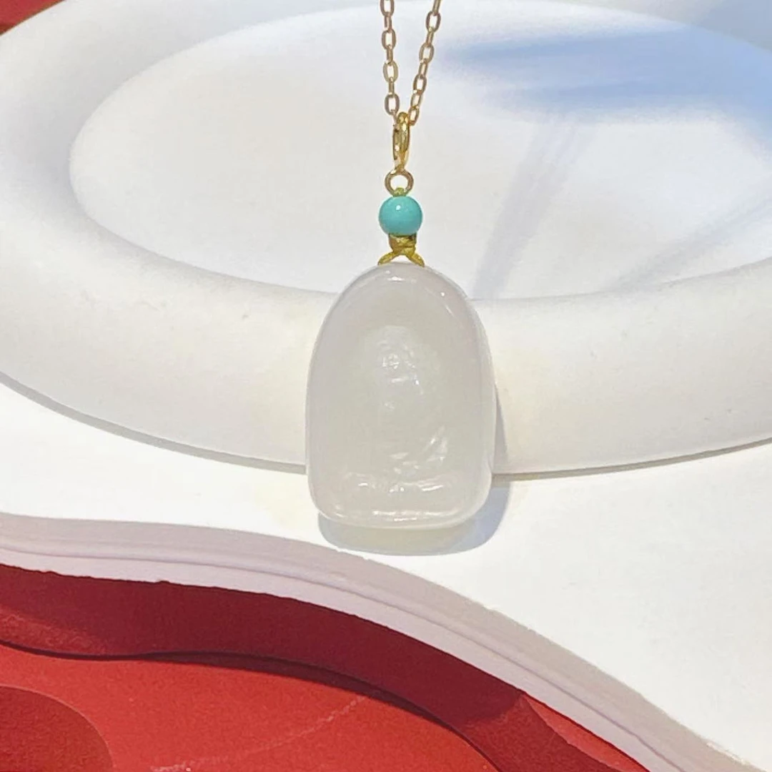 【红娘子】25x18x10mm和田白玉无相佛牌吊坠HNZ9206