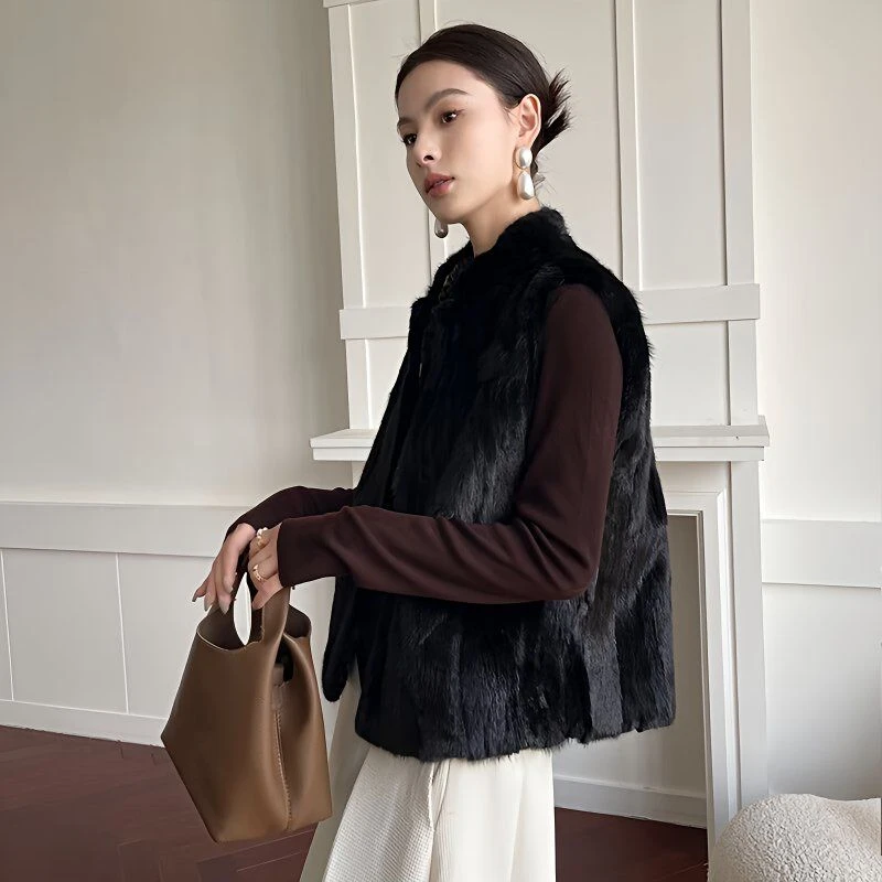 水貂皮草马甲，真皮草天然原生态皮毛一体马甲