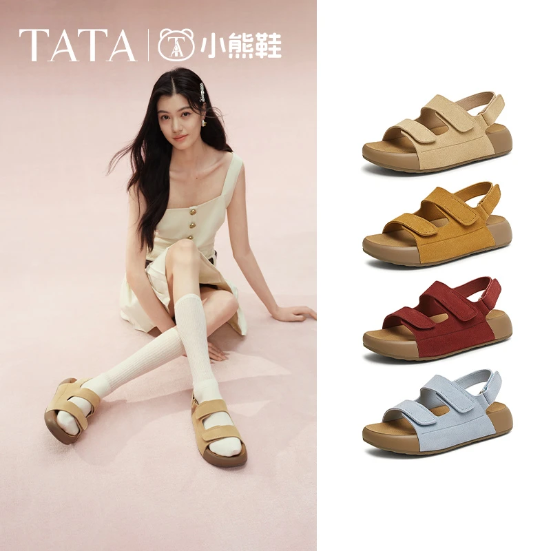 【魔术贴凉鞋款】TATA他她厚底勃肯鞋女沙滩运动凉鞋2025夏4QY02BL5