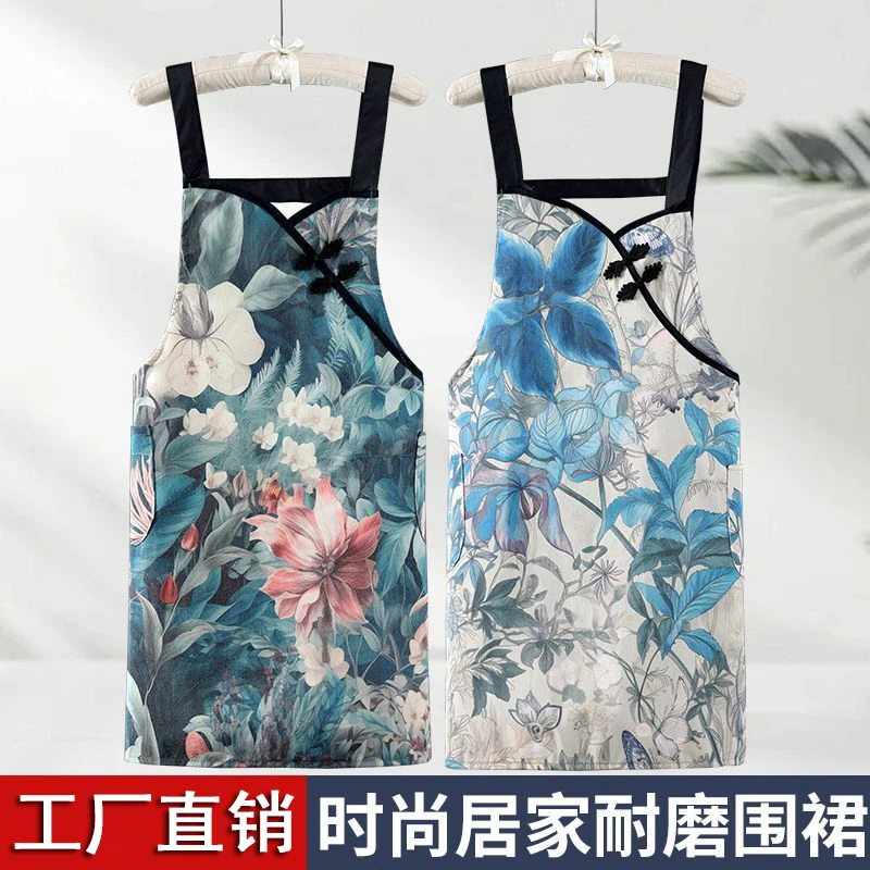 时尚复古围裙简约帆布防油污围腰结实透气家用厨房做饭上班工作服