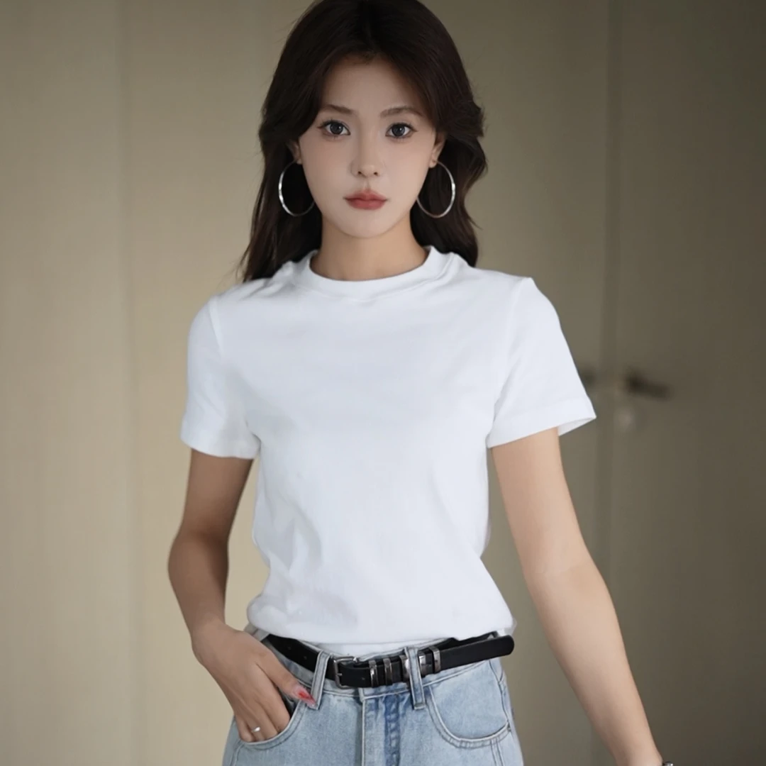 2025早春款夏款圆领设计感时尚百搭短袖显瘦上衣款女