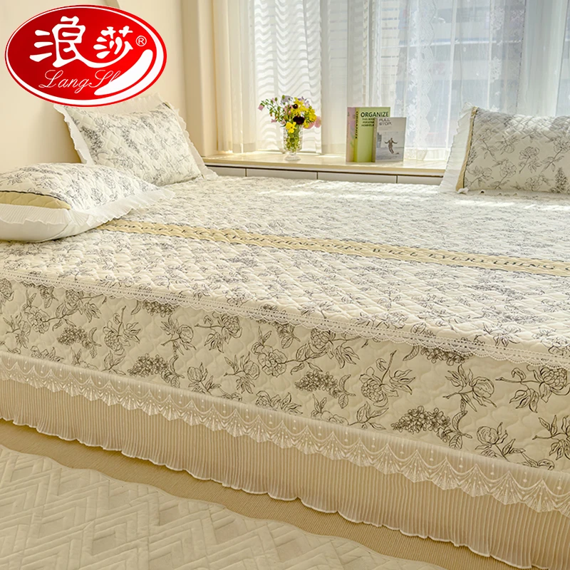 浪莎可定制榻榻米全棉床盖三件套纯棉炕盖四季通用防滑款床单单件