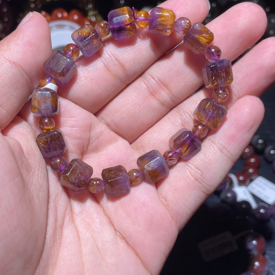 手链水晶未镶嵌9mm极光紫钛方糖手链