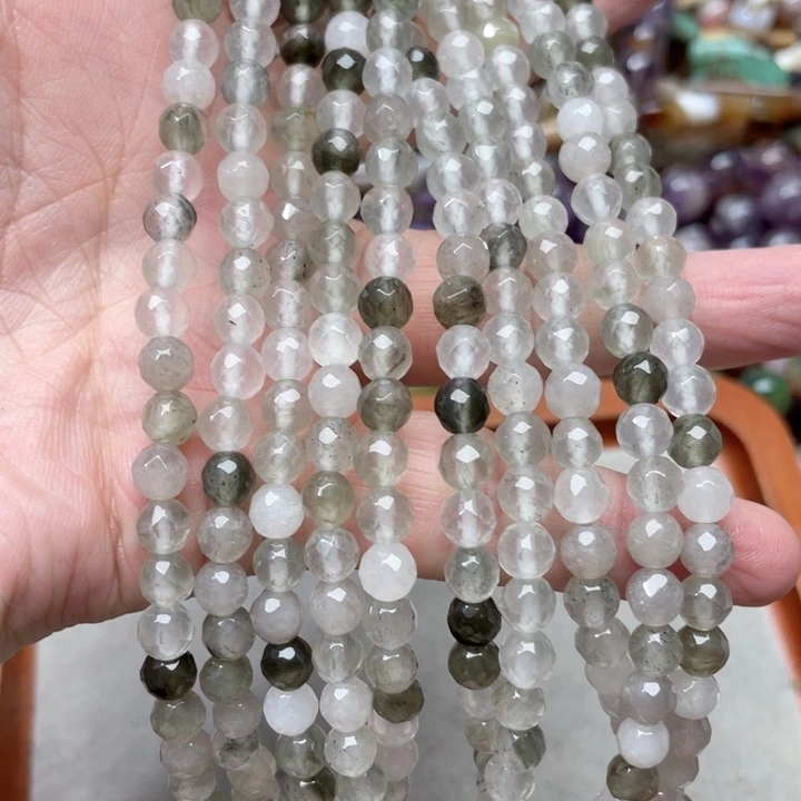 玛瑙/玉髓合金珠宝半成品一条6mm绿水晶切面