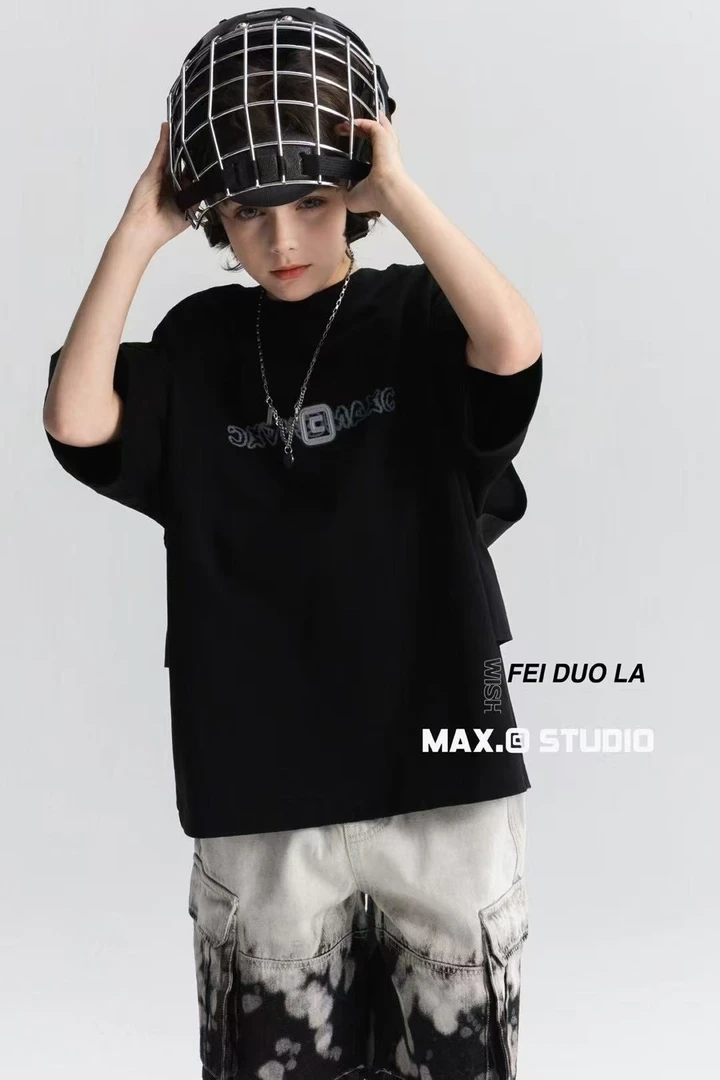 休闲夏季新款中大童男童韩版短袖印花潮棉T恤宽松假两件百搭潮流