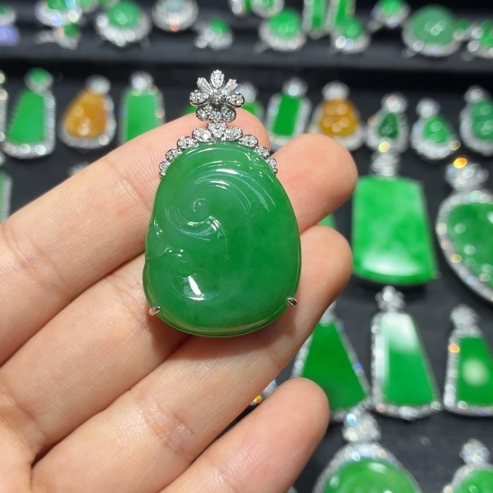 翡翠18K金镶嵌吊坠(不含链)翡翠
