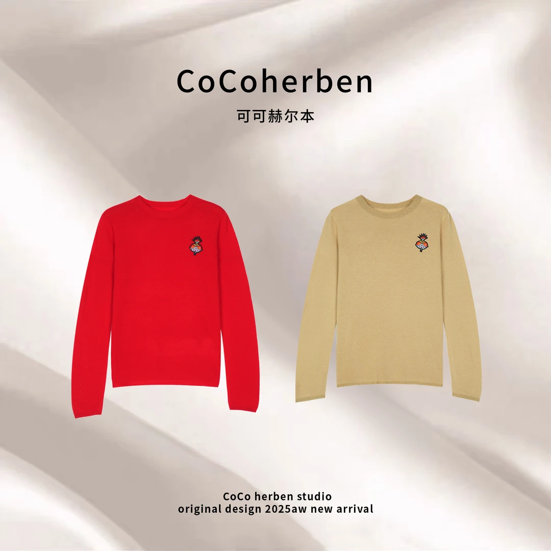 CocoHerben针织薄款毛针织衫针织收腰打底衫网红卡通打底衫HBX001