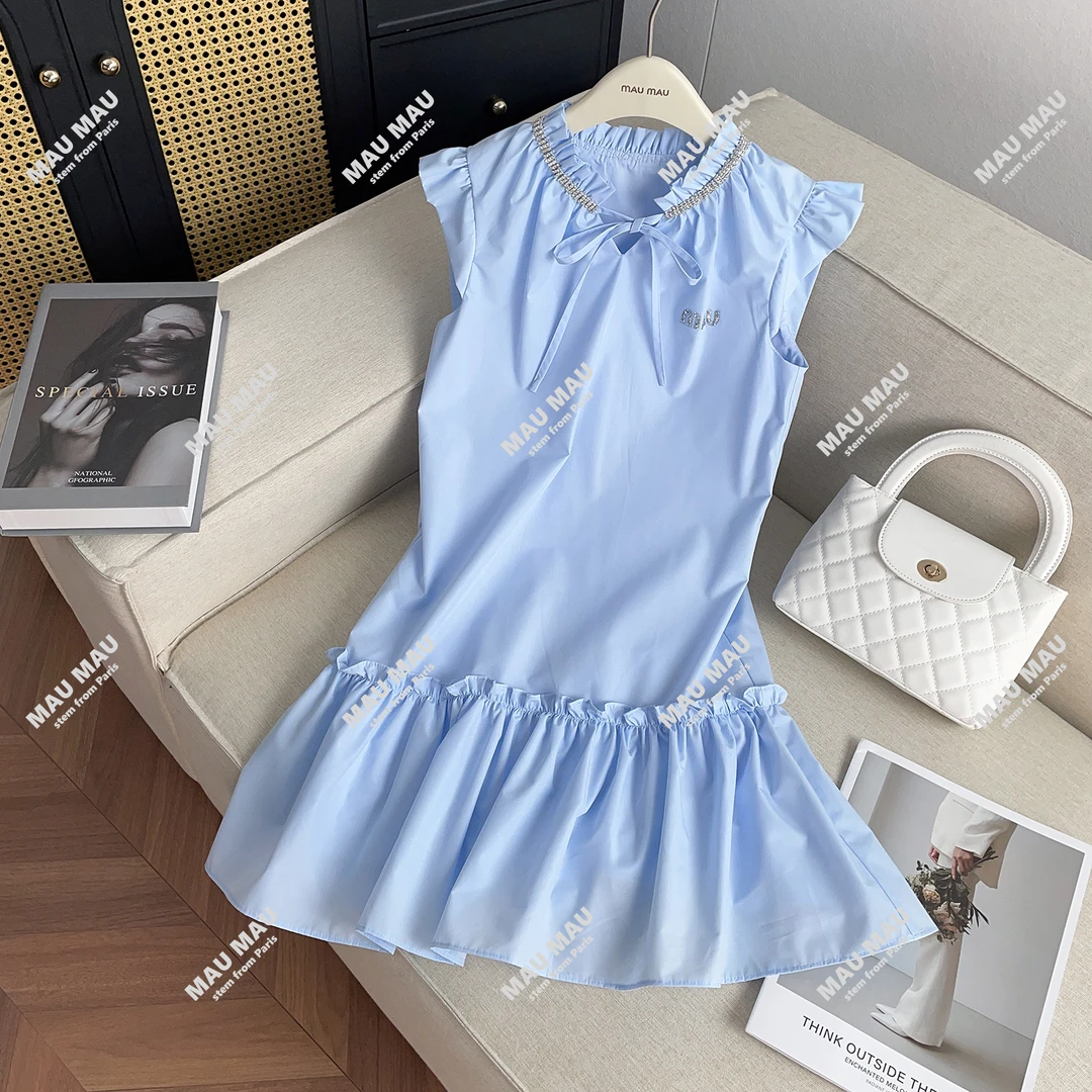 MIUMEM新款日系甜美荷叶边A字宽松娃娃连衣裙DY7613