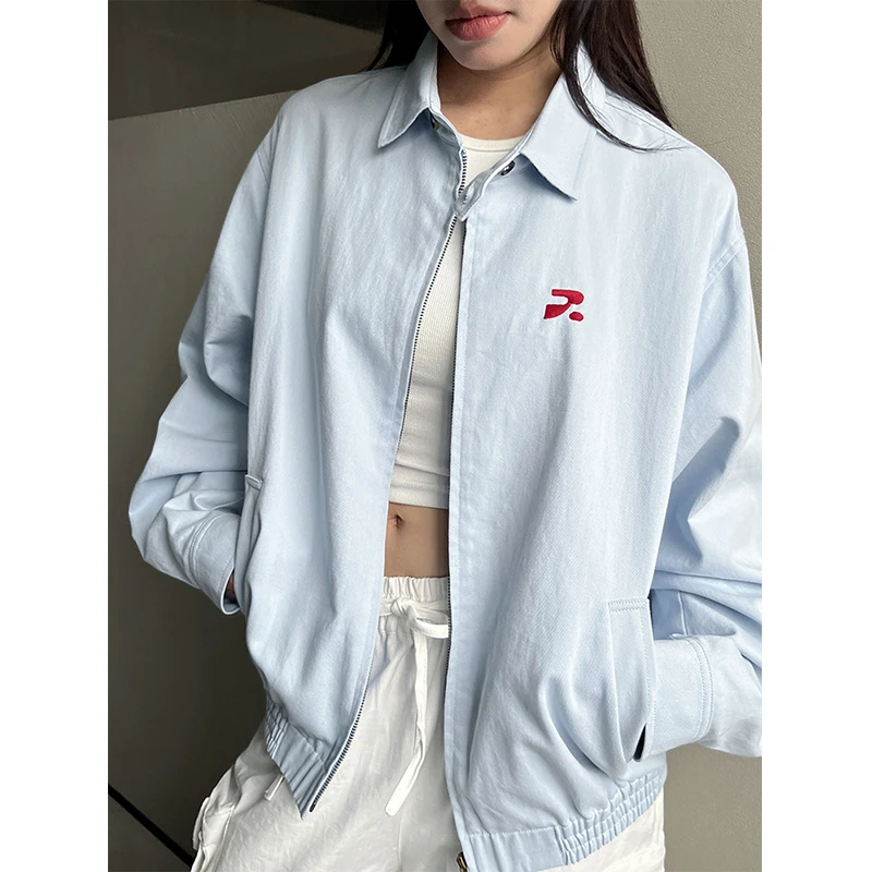 天蓝色美式哈灵顿夹克外套男女春秋潮牌高级感cleanfit翻领棒球服