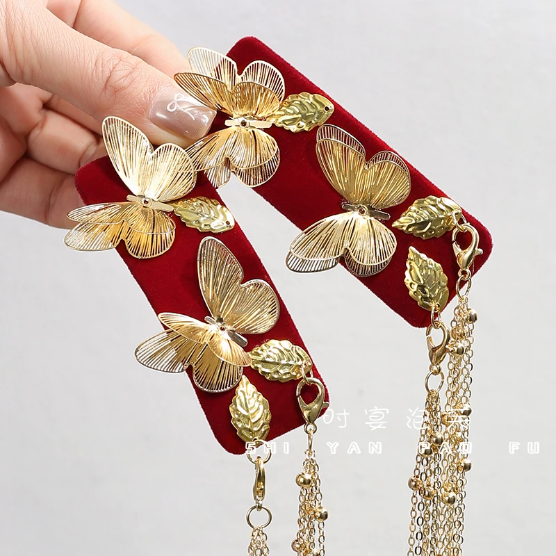 殇梦蝶新款轻奢蝴蝶边夹流苏发夹法式掰掰夹新中式复古百搭刘海夹