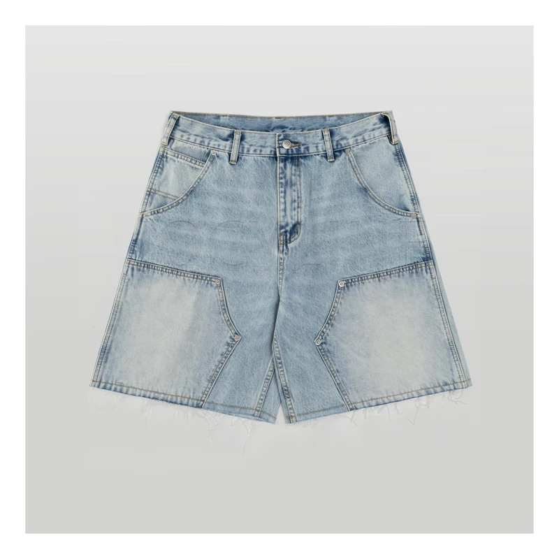 【雪花】25马拉新款水洗炒雪花蓝色伐木裤工装风牛仔短裤