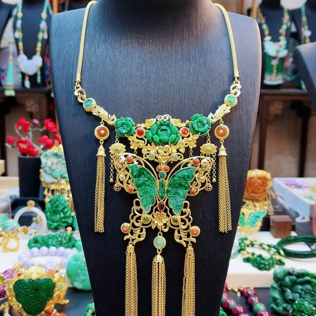 颈饰银S925镶嵌翡翠48小时鉴赏期