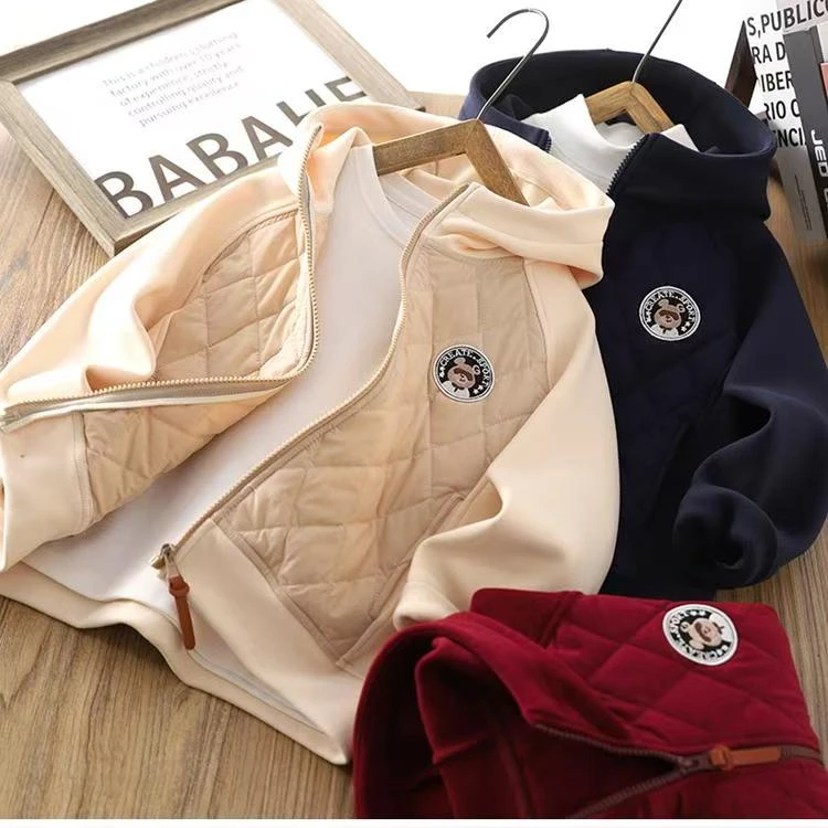 【海涛大叔】儿童丝绵小熊拼接帽24冬季新中大童连帽外套MT24162 Y