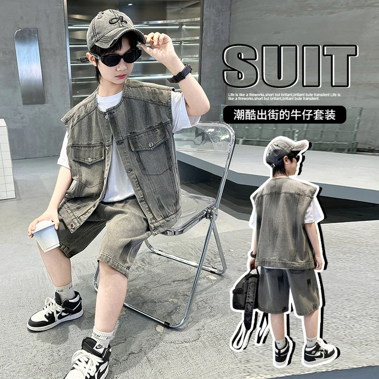 迪仔【五号链接】600-699男童夏款2025新款痞帅洋气卫衣夏装套装潮