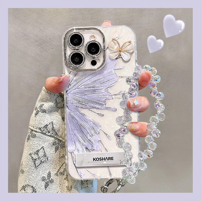 半边蝴蝶适用苹果15promax华为oppo小米iPhone16精孔贝壳手机壳