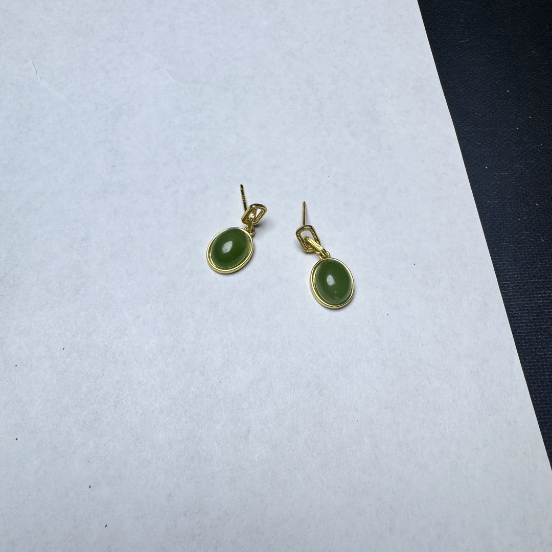 和田玉s925椭圆耳坠