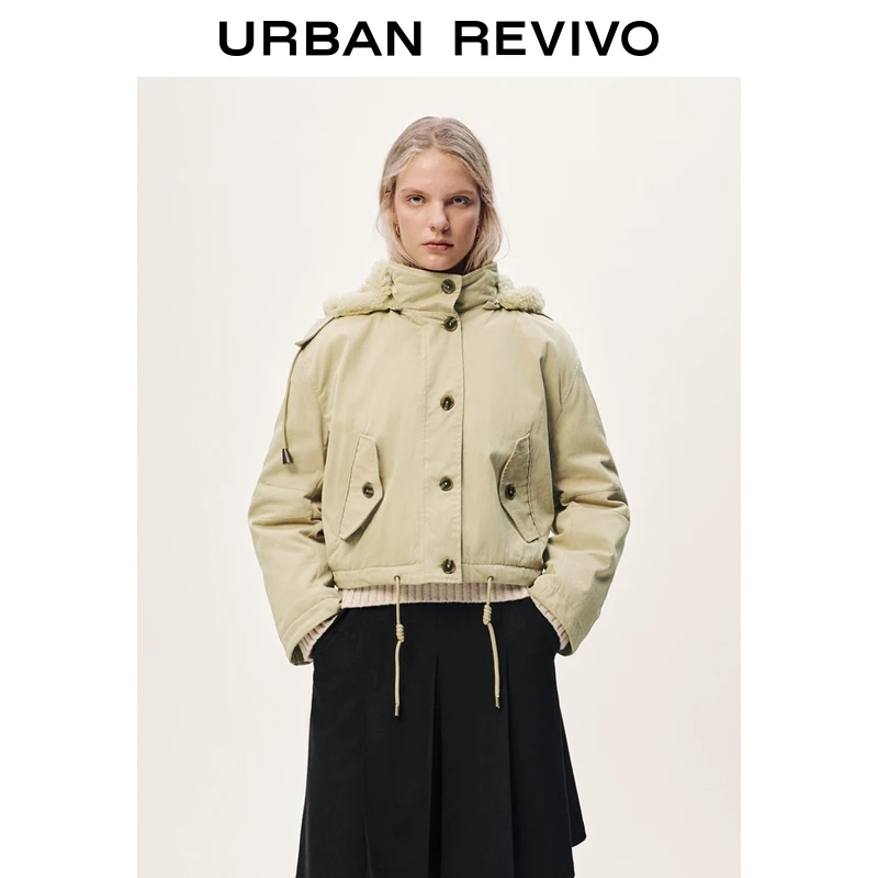 UR2025冬季新款女装琥珀流光风毛领连帽棉服外套UYL150115