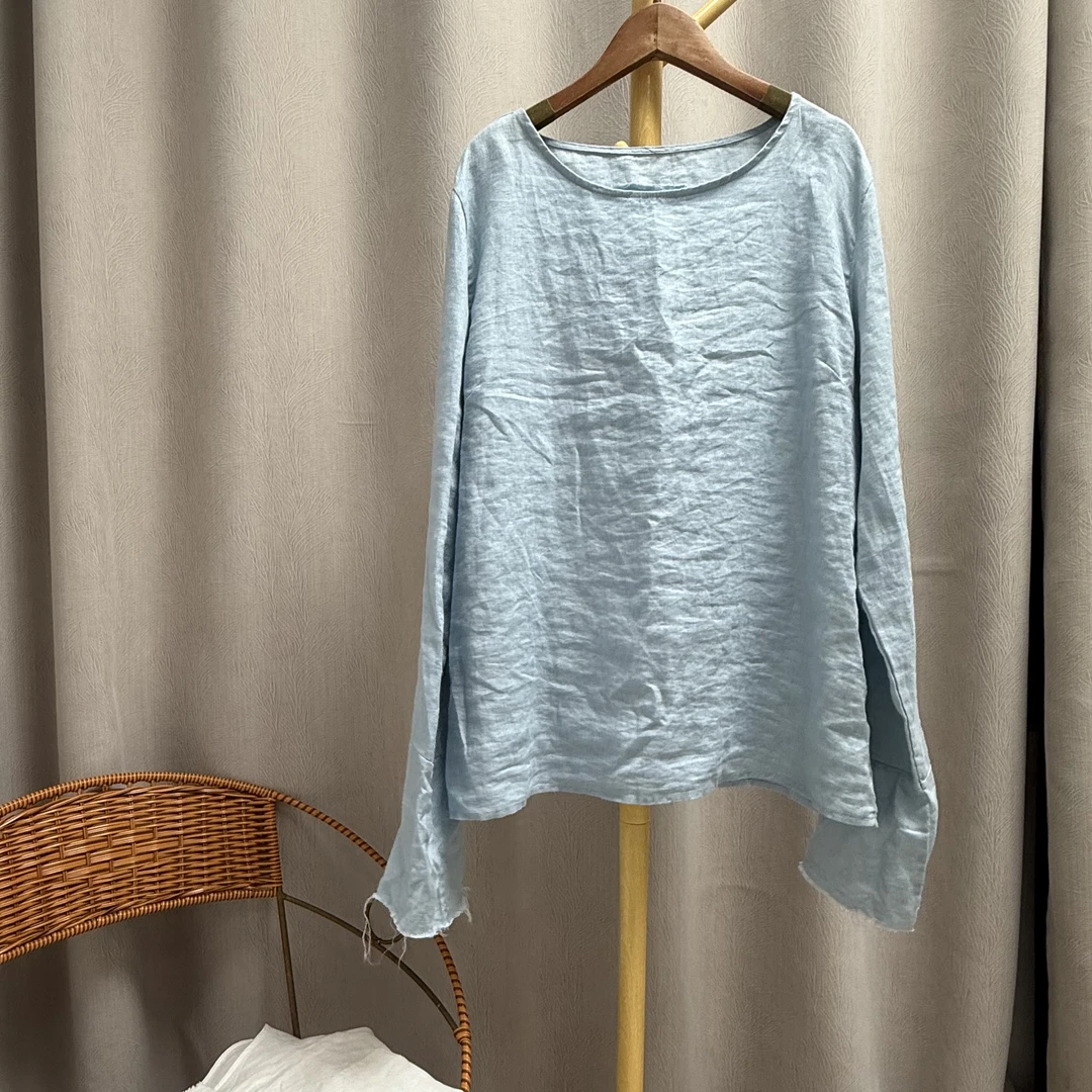 亚麻长袖袖休闲百搭宽松洋气上衣