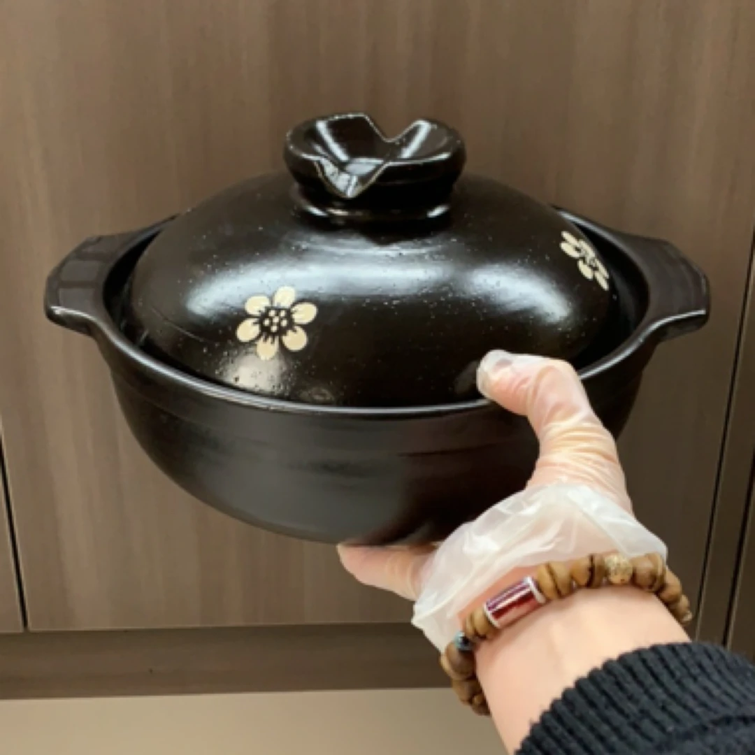 磁州窑五厂手绘点彩樱花砂锅，口径24高9.5