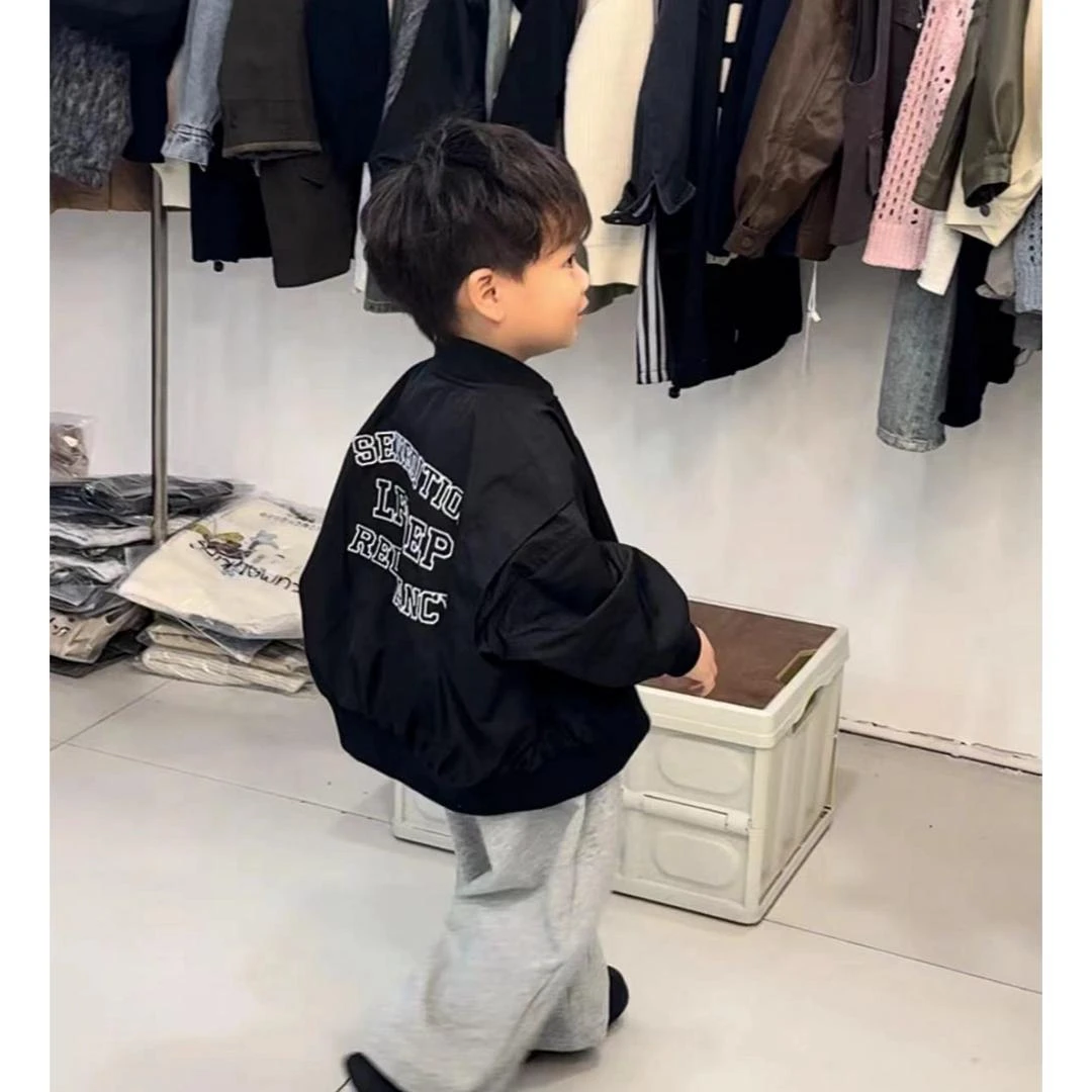 [星点]外套2025春款男女童韩版休闲字母棒球服宽松大口袋字母上衣