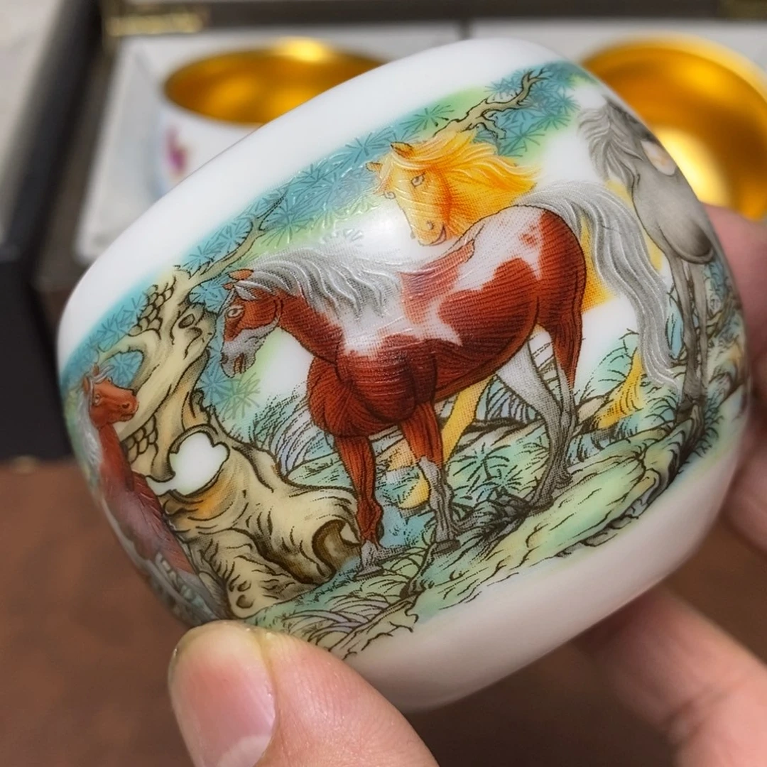 高端陶瓷八骏图主人杯