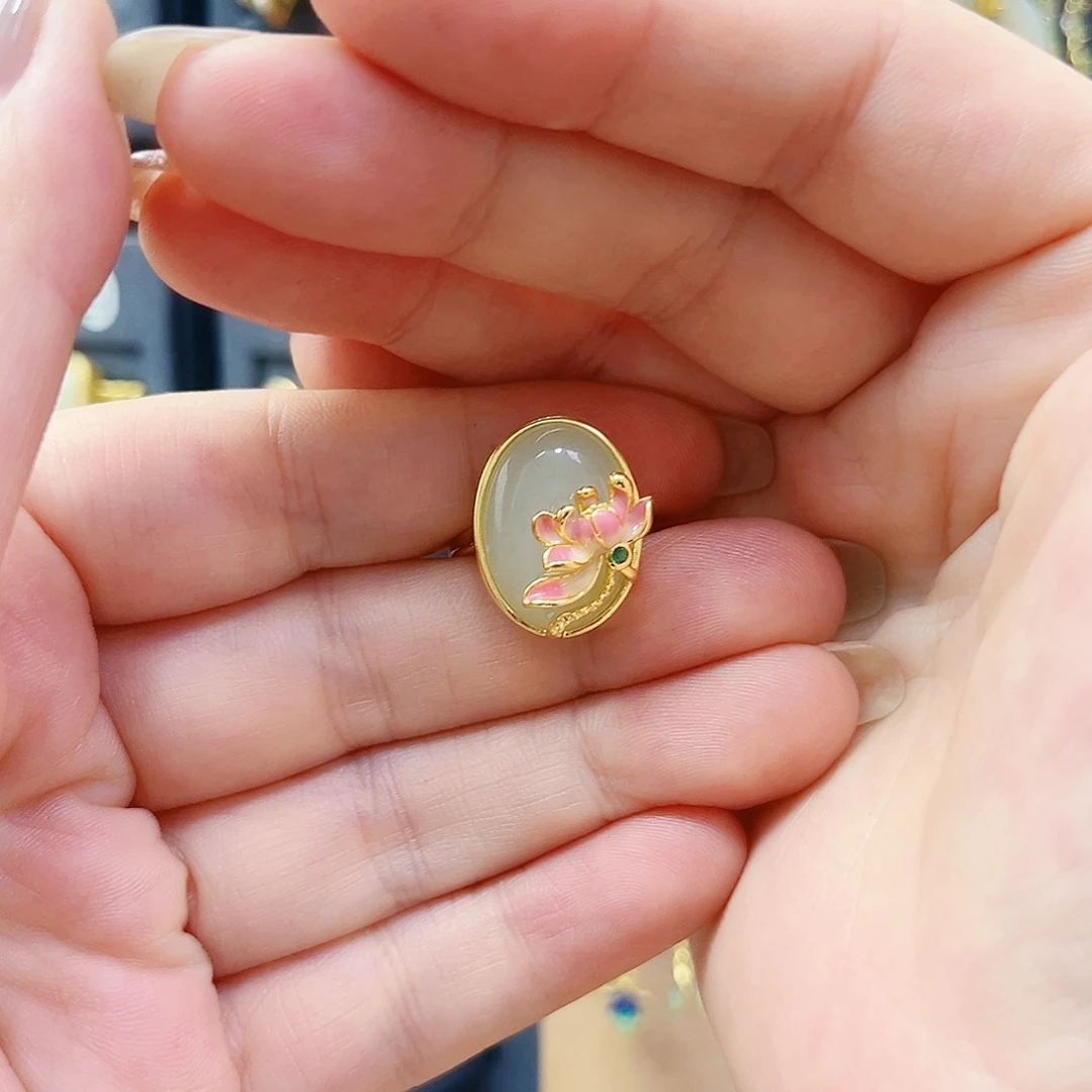 和田玉银S925镀金镶嵌戒指