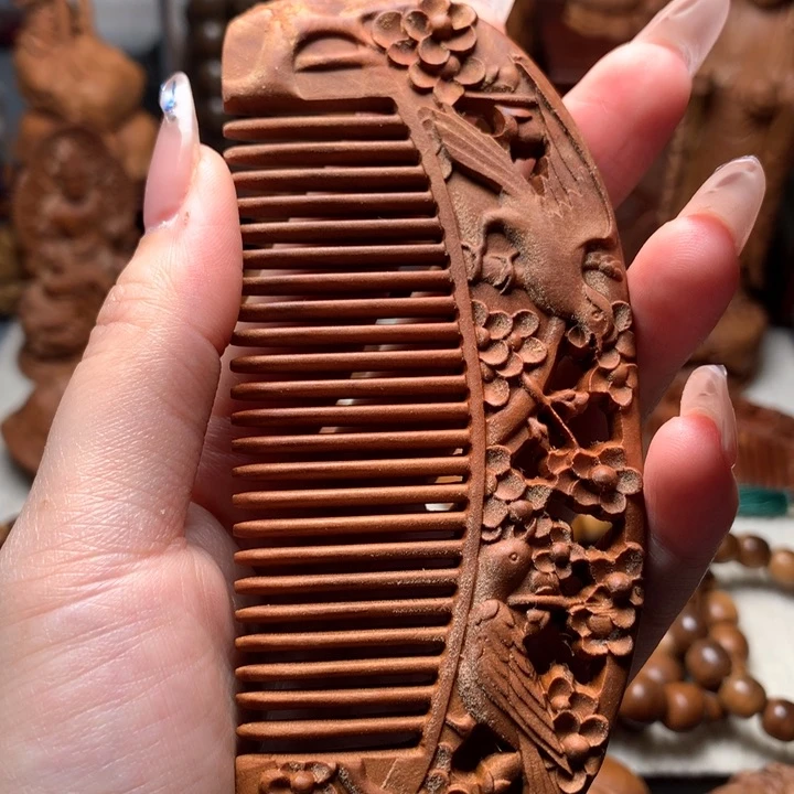 檀香木把件老山檀香大梳子微瑕