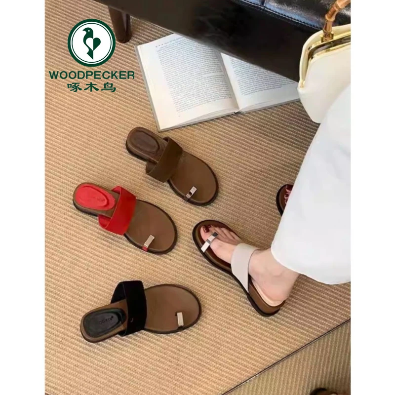 啄木鸟法式套趾坡跟凉拖鞋女夏季外穿2025新款沙滩拖鞋夹趾一字拖