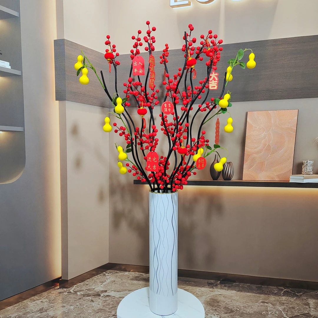 吉祥仿真发财果葫芦套装客厅落地年宵大红果装饰花婚庆乔迁摆放花