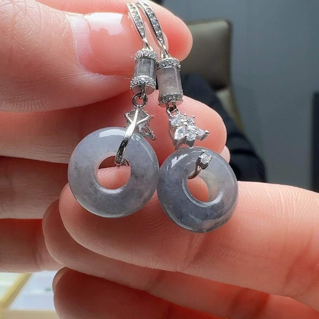 翡翠银S925镶嵌耳饰天然