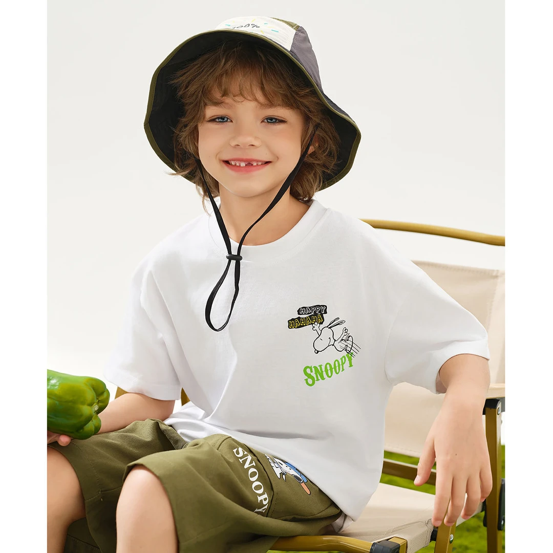 【青青】史努比拼接撞色短袖T恤4T135（组合）