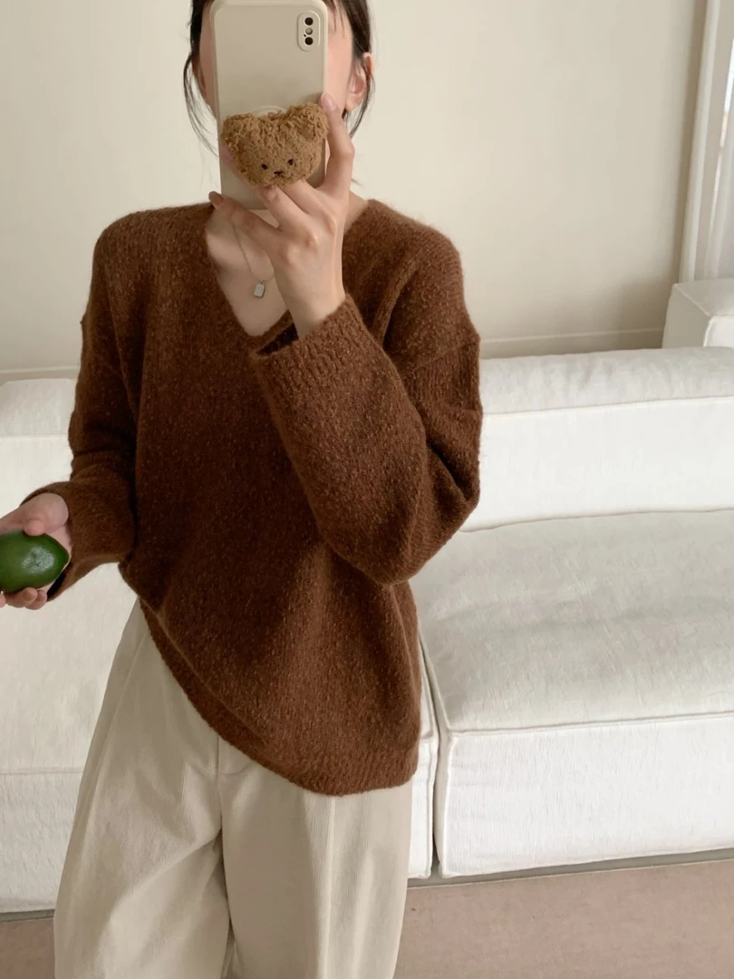 【素简.930159】秋冬新款宝藏上新马海毛鸡心红人上新针织衫