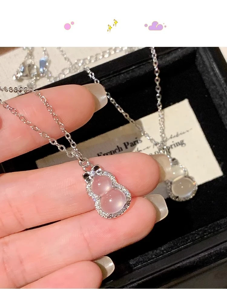 铜合金项链 冰透葫芦项链女气质新款领结吊坠颈链轻奢小众锁骨链