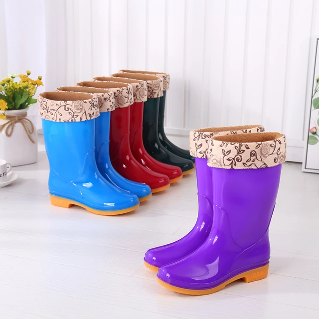 秋冬保暖雨鞋女防滑加绒女式水鞋中筒胶鞋女士水靴套鞋可拆卸棉套