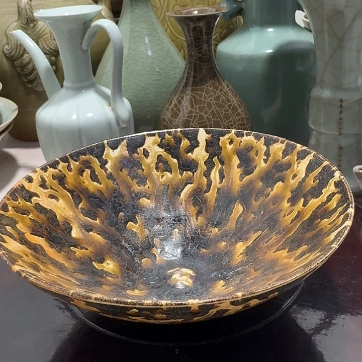 玩***藏摆件窑变黑釉碗陶瓷摆件