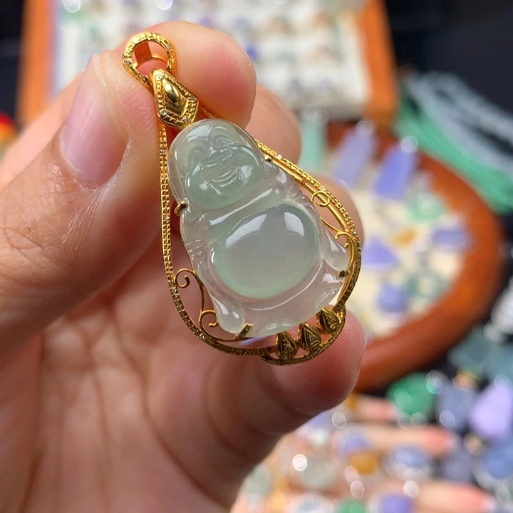 翡翠18K金镶嵌吊坠(不含链)青***院