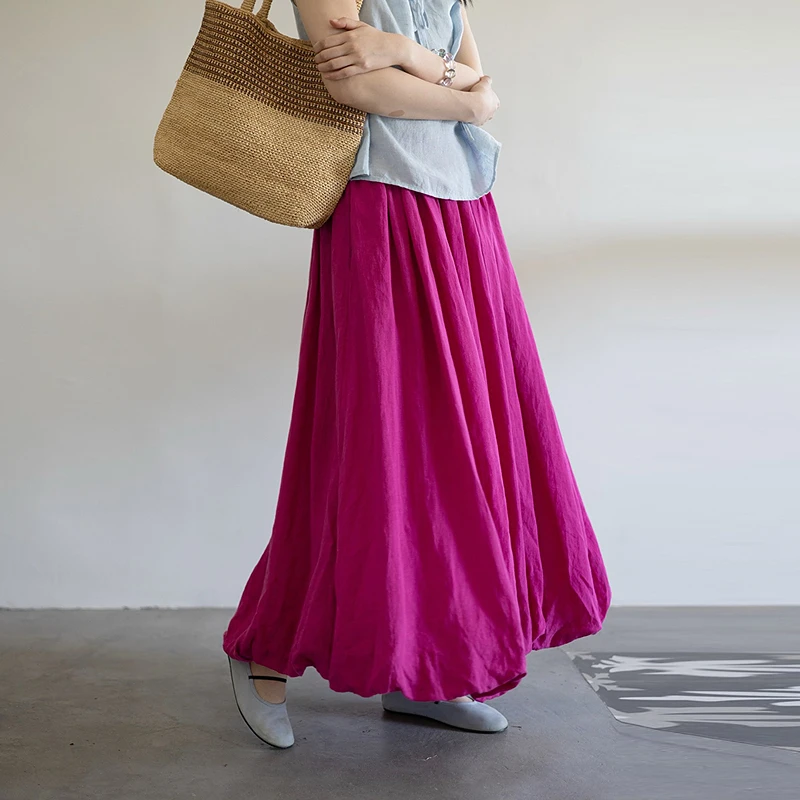 绽放323朵/【海街日记·花苞】双层花苞半身裙高支砂洗亚麻长裙女