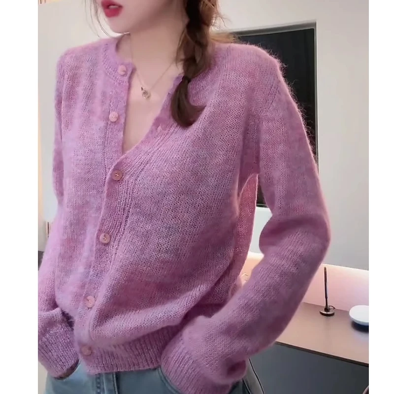减龄针织衫女2025春秋新款韩系单排扣外穿上衣高级感显瘦薄款外套